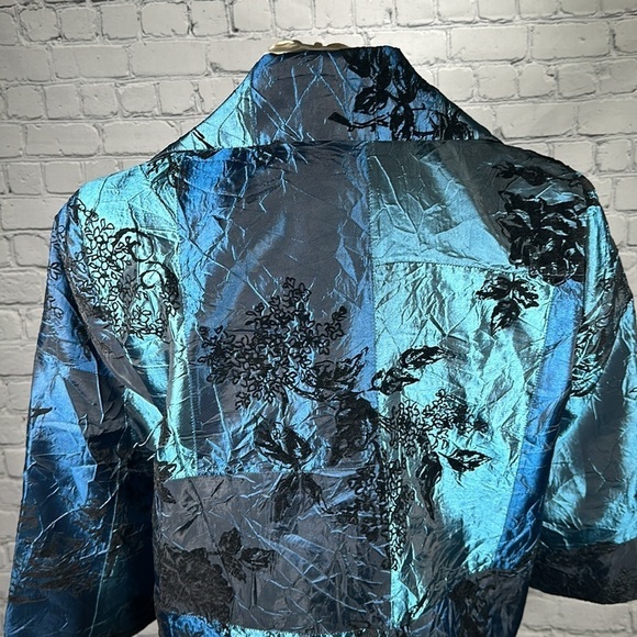 Susan Graver one button Teal Black Velvet evening light Jacket Blazer Medium NEW - Picture 6 of 16